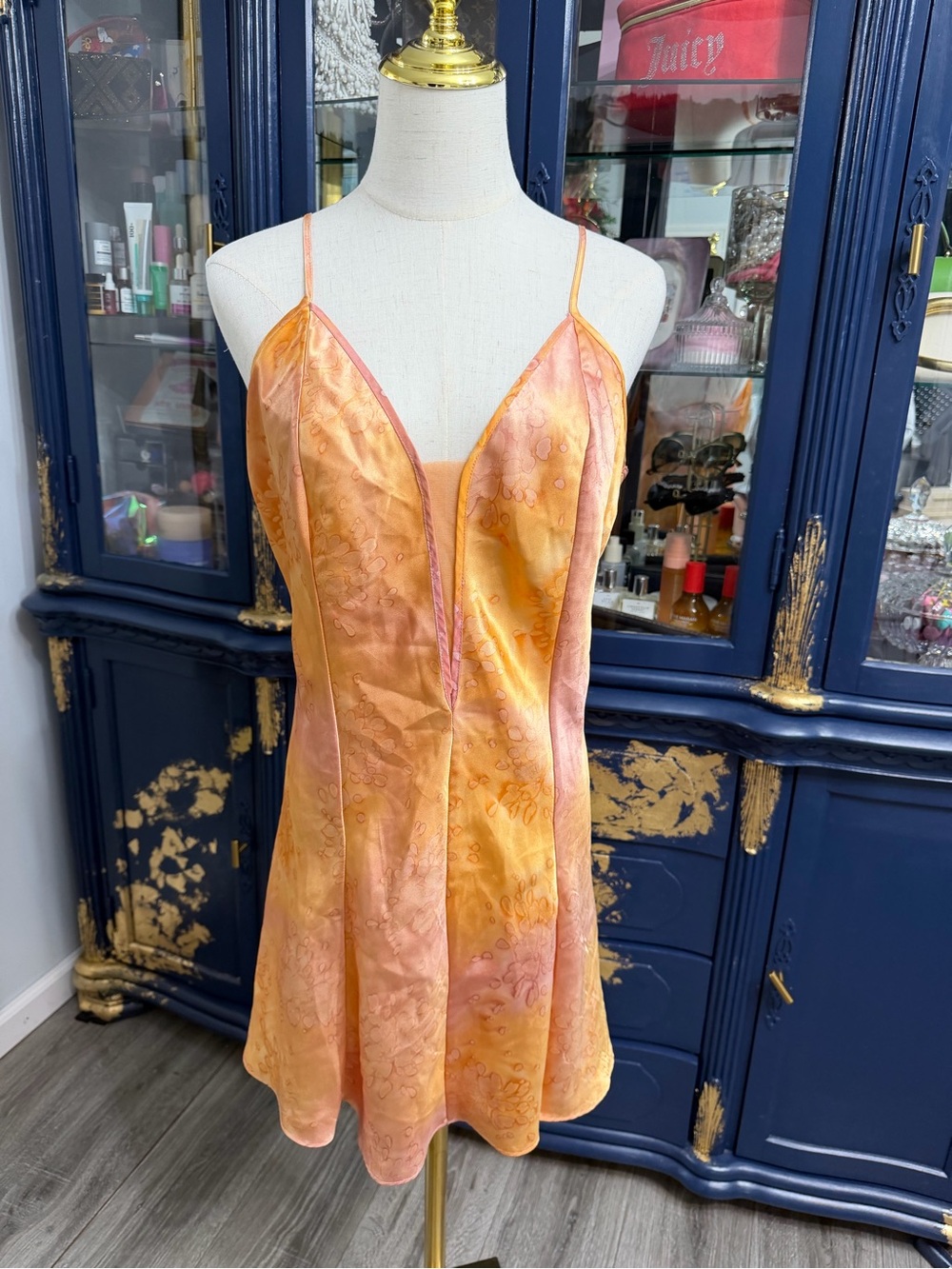 Vintage  90’s Gold label Victoria's Secret Peach-Orange Satin Slip Dress